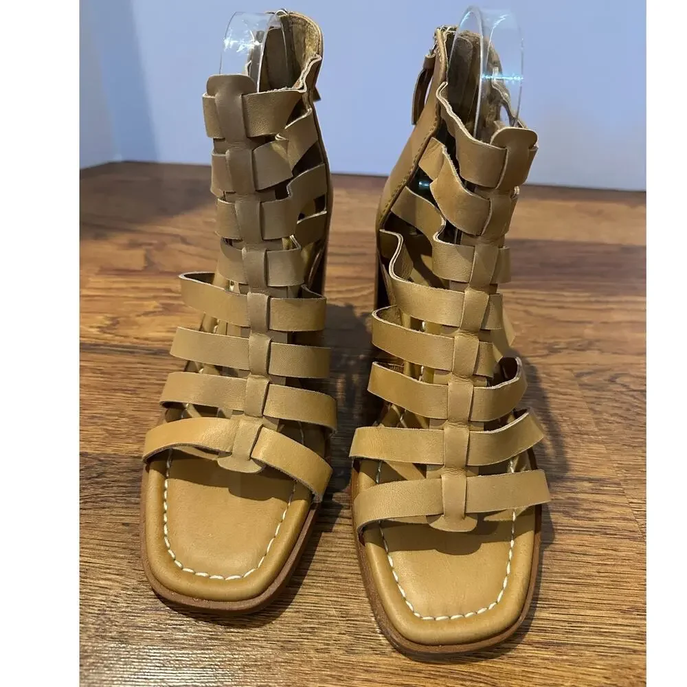 Sofft Women's Stratford Leather Cage Block Heel Sandals – Tan – Sz 9 – NWOB